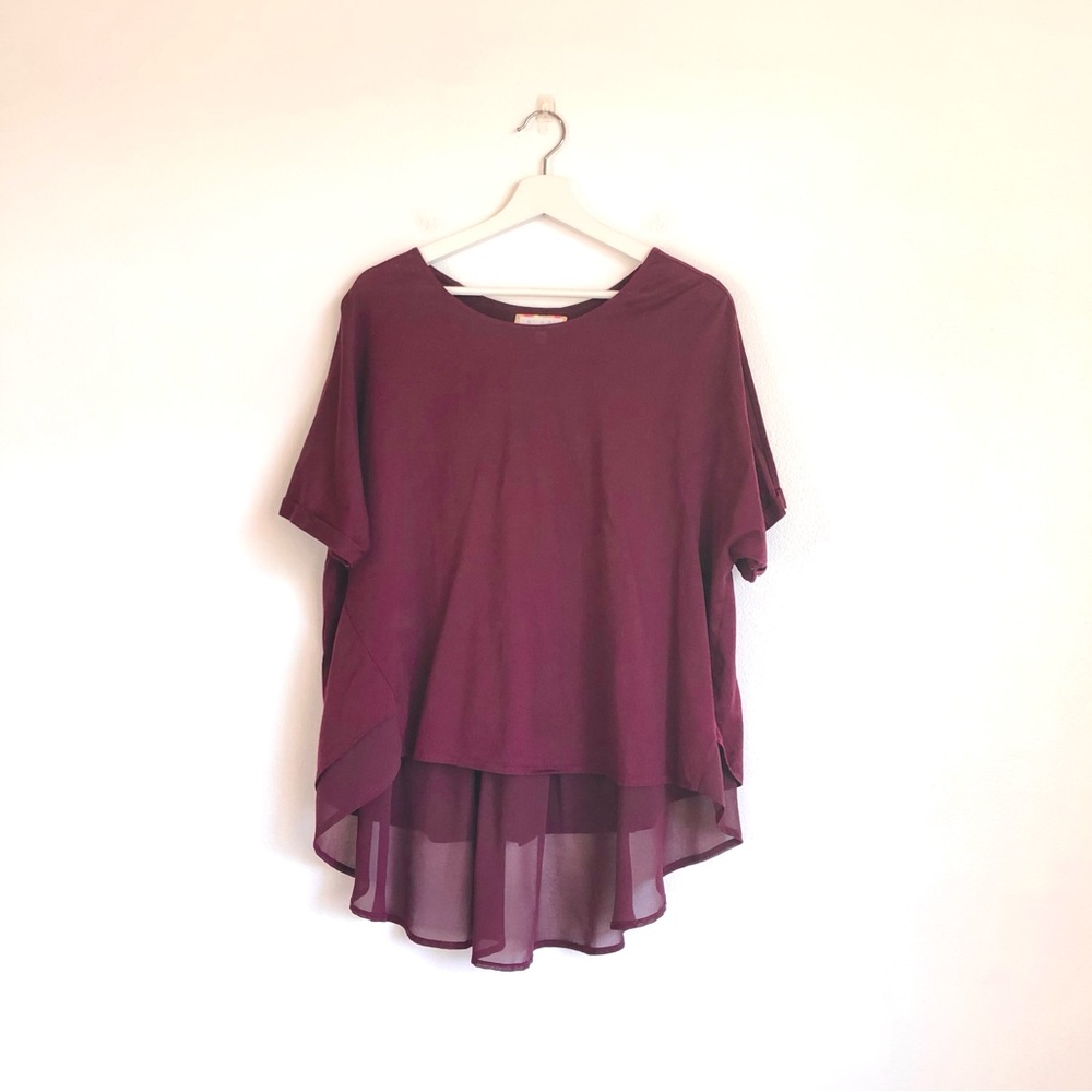Anthropologie Eri + Ali Berry Maroon Cotton Chiffon Layered Top Size XL